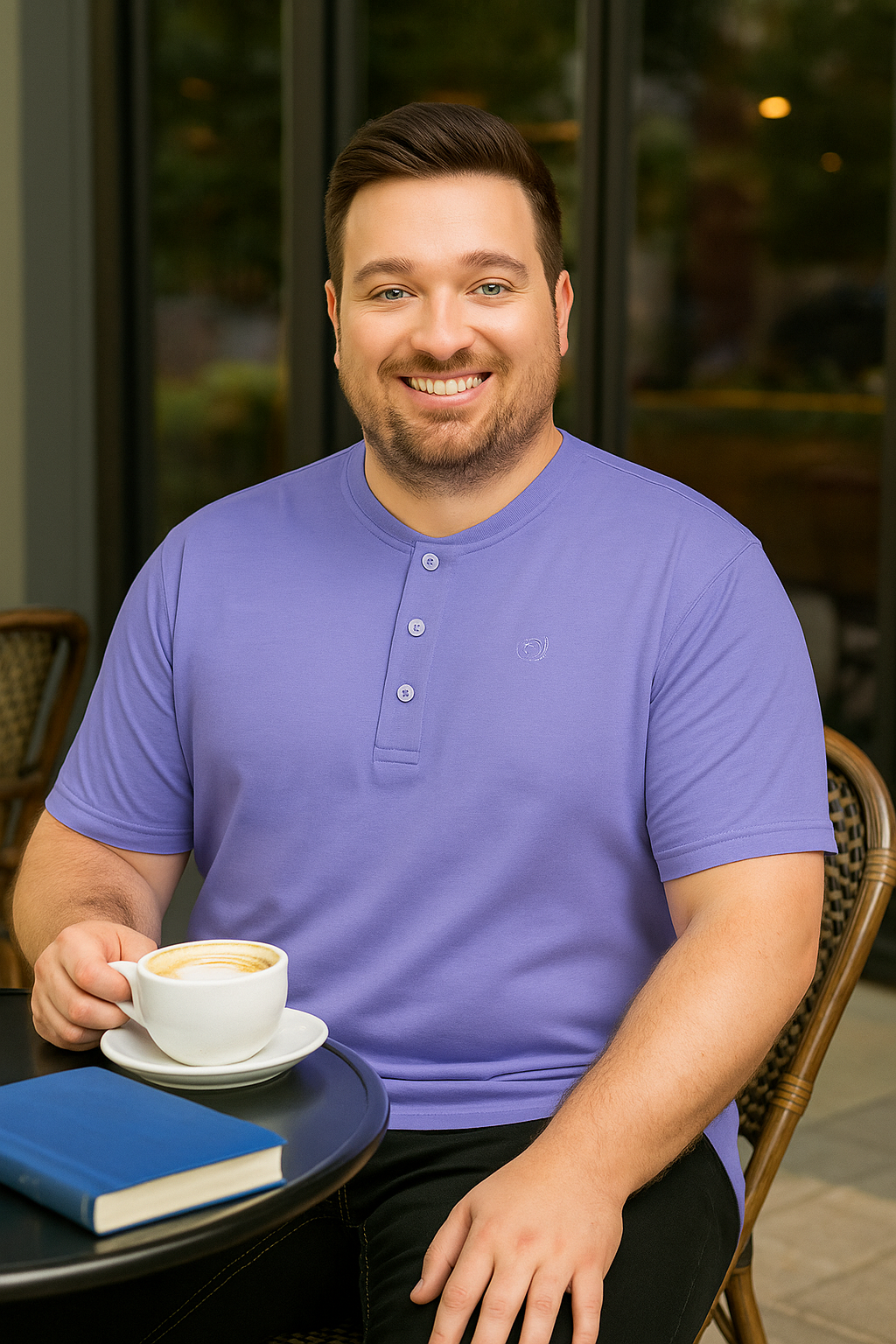 Men’s Light Blue Henley Neck T-Shirt - Big and Tall