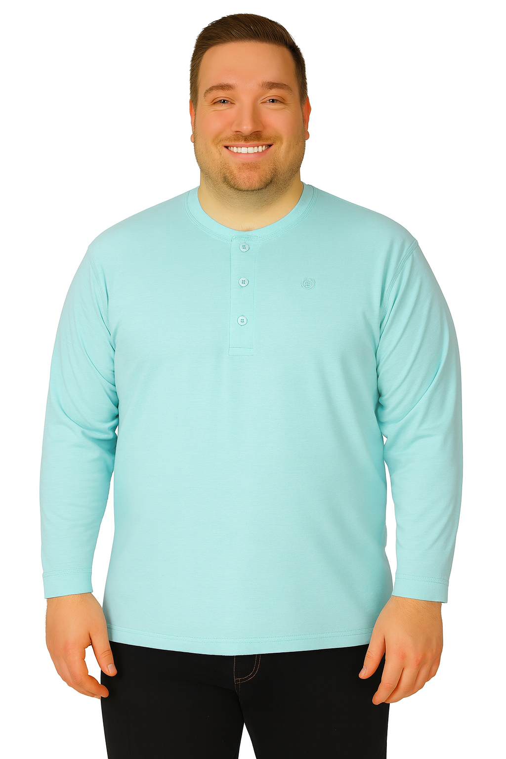 Men’s Light Blue Henley Neck T-Shirt - Big and Tall