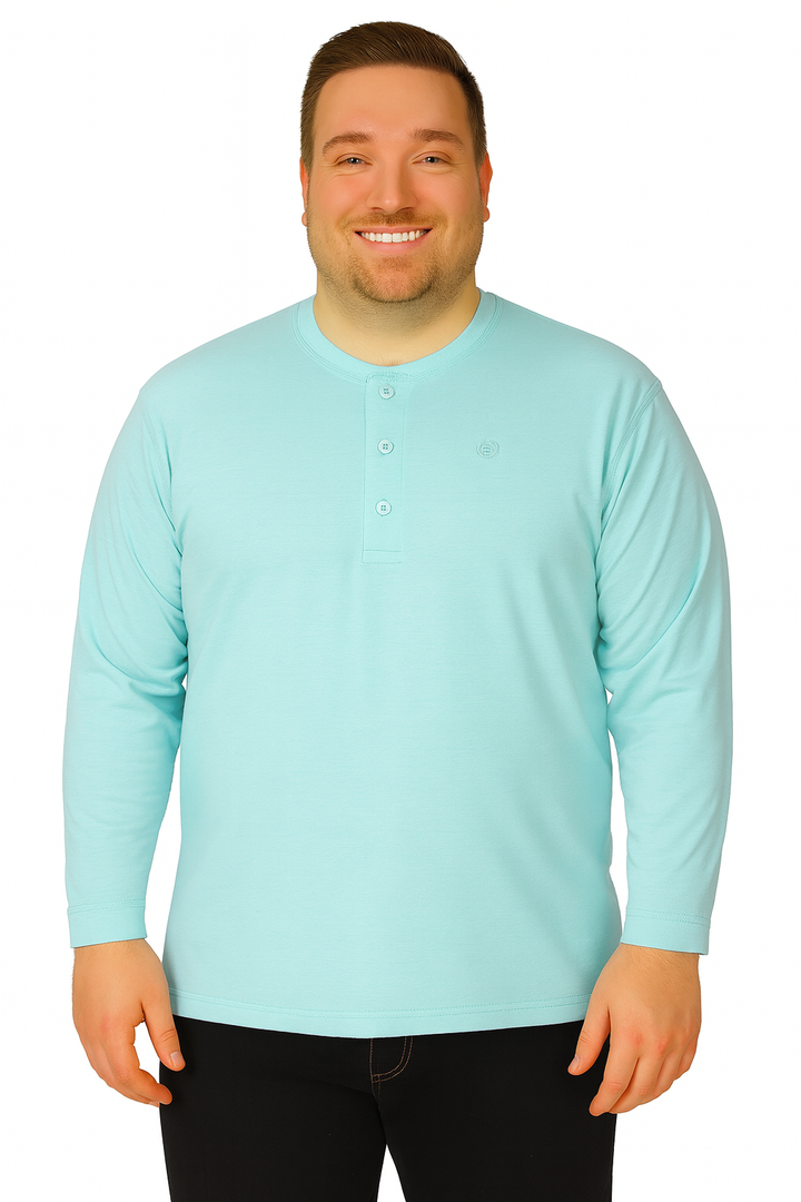 Men’s Light Blue Henley Neck T-Shirt - Big and Tall