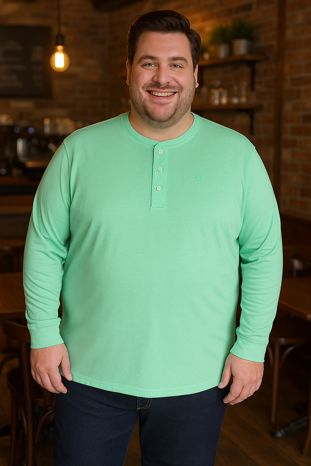 Men’s Light Blue Henley Neck T-Shirt - Big and Tall