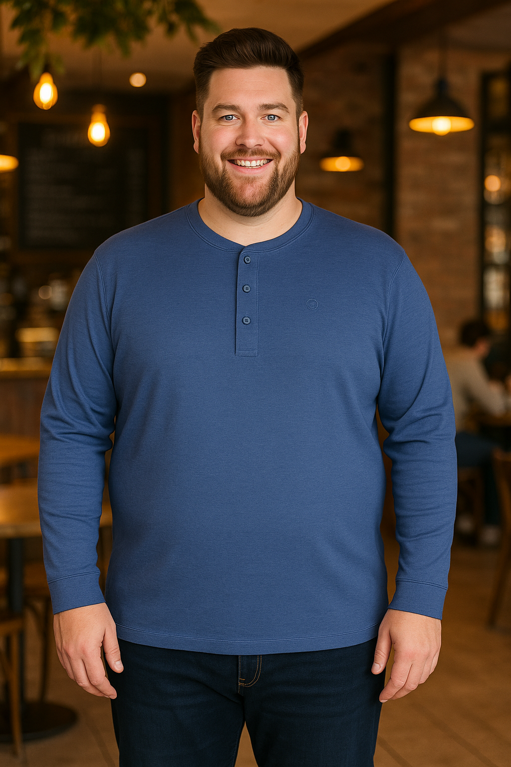 Men’s Light Blue Henley Neck T-Shirt - Big and Tall