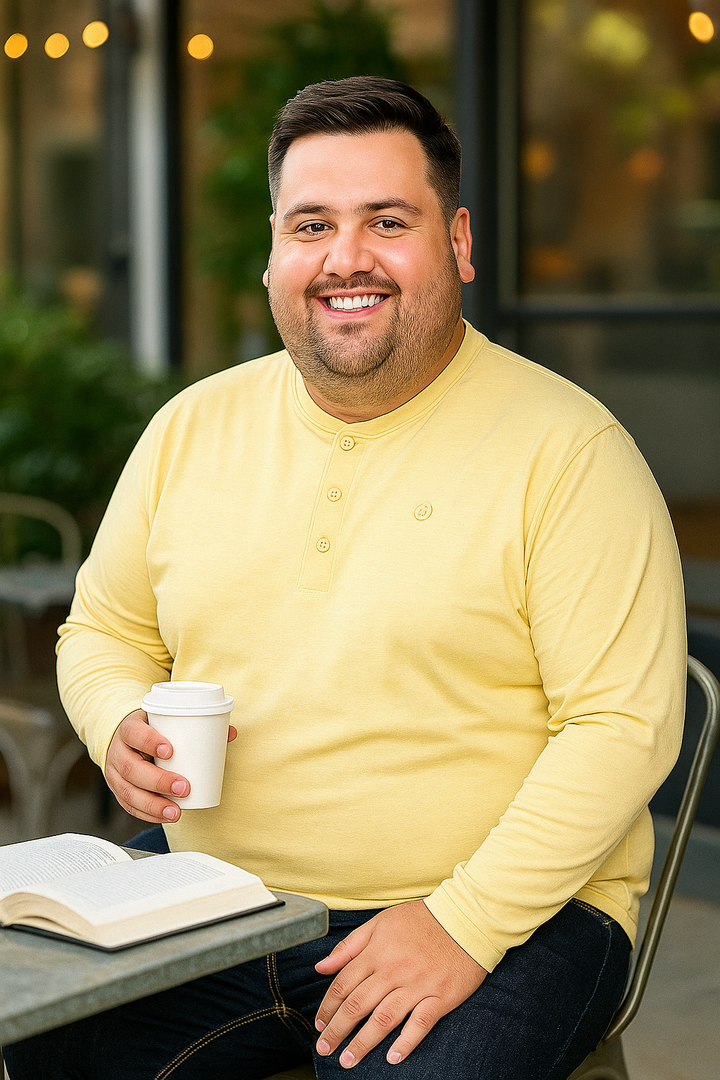 Men’s Light Blue Henley Neck T-Shirt - Big and Tall