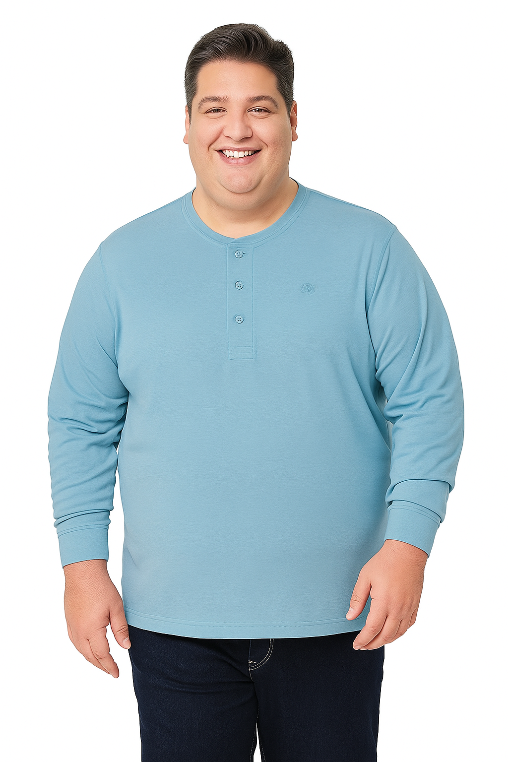 Men’s Light Blue Henley Neck T-Shirt - Big and Tall