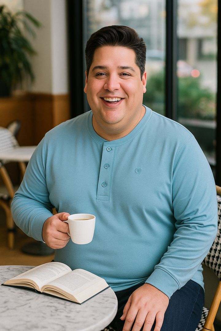 Men’s Light Blue Henley Neck T-Shirt - Big and Tall