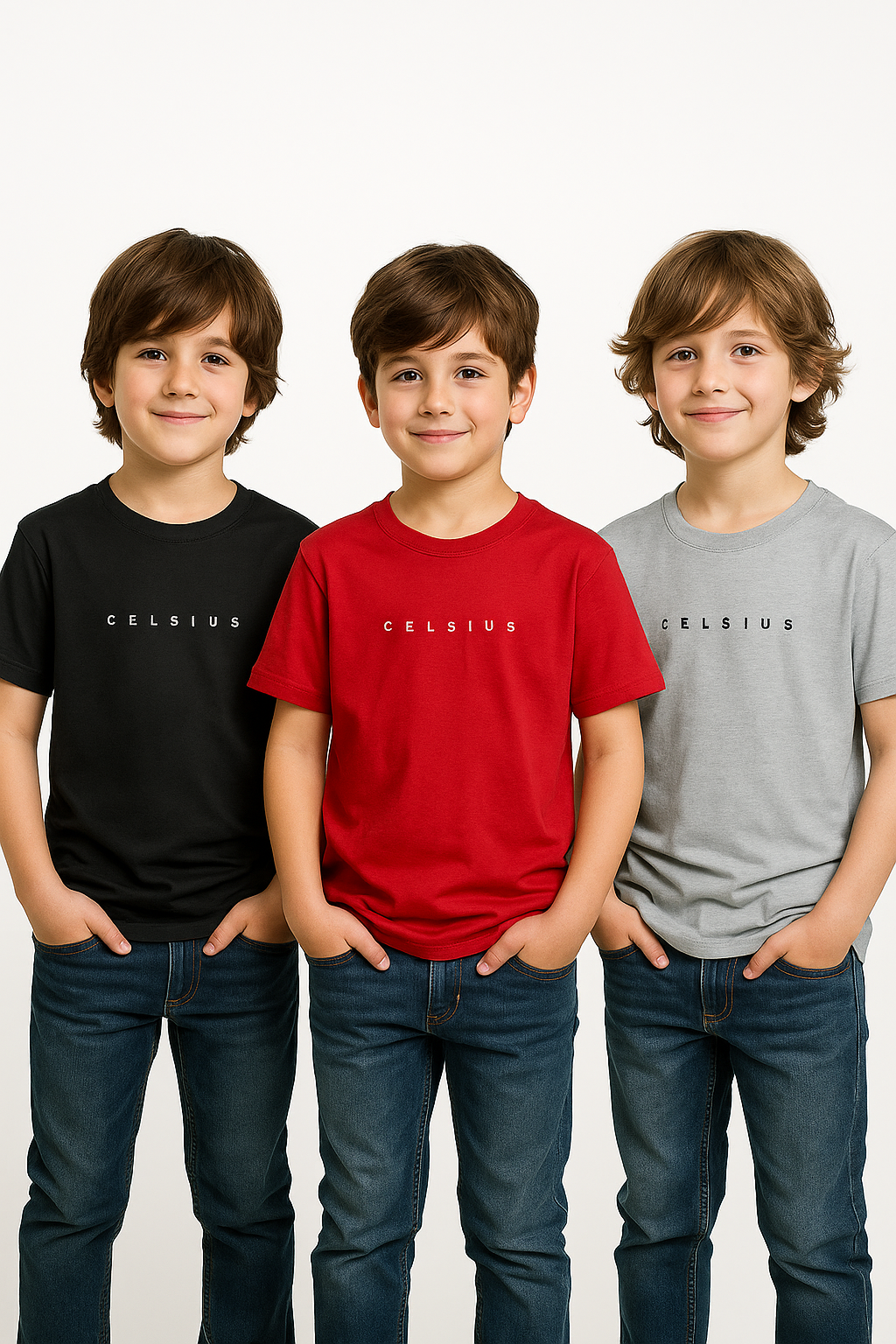 Kids’ Melange & Solid Round Neck T-Shirt – 3 Pack