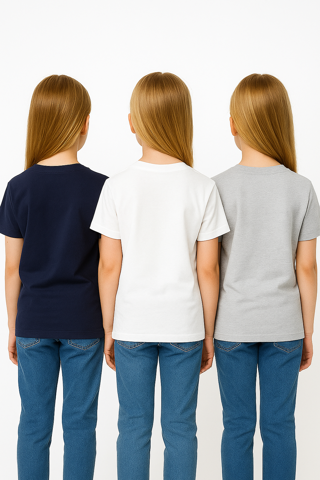 3 Pack mélange & solid Kids’ Round Neck T-Shirt  pack for girls