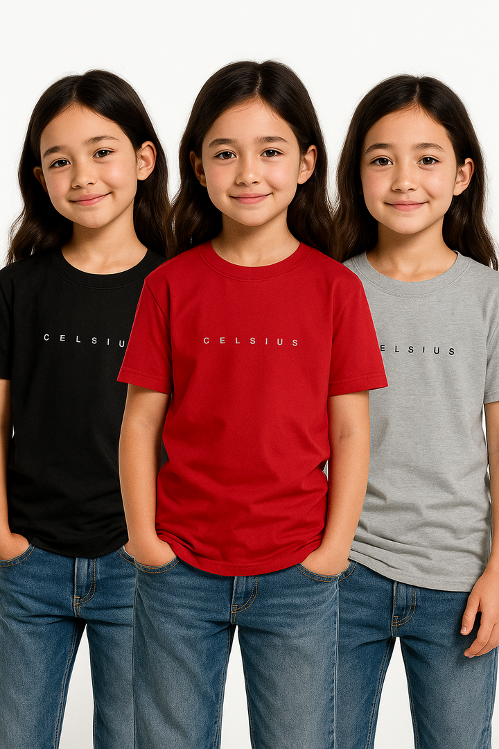 3 Pack mélange & solid Kids’ Round Neck T-Shirt  pack for girls