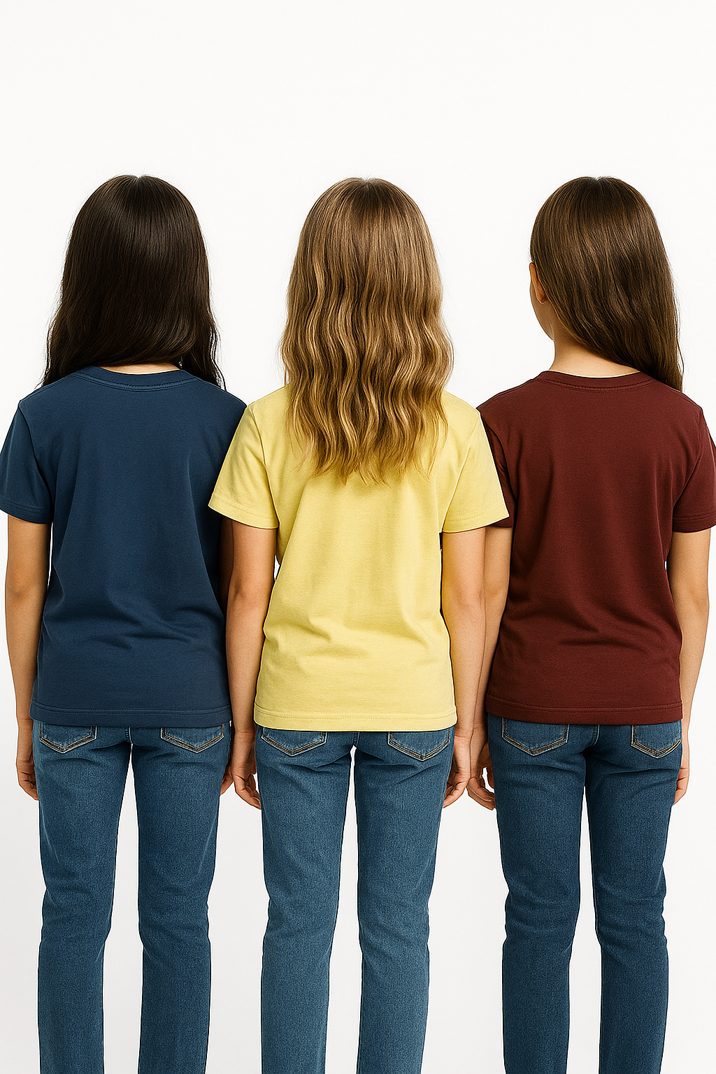 3 Pack mélange & solid Kids’ Round Neck T-Shirt  pack for girls