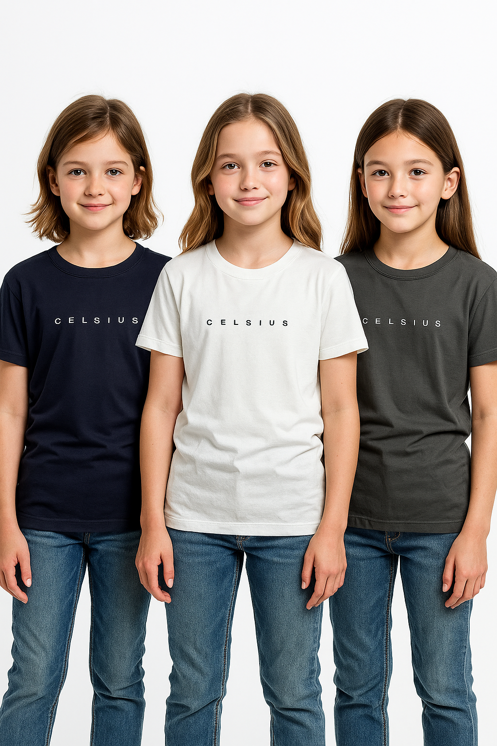 3 Pack mélange & solid Kids’ Round Neck T-Shirt  pack for girls