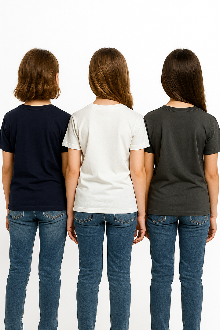 3 Pack mélange & solid Kids’ Round Neck T-Shirt  pack for girls