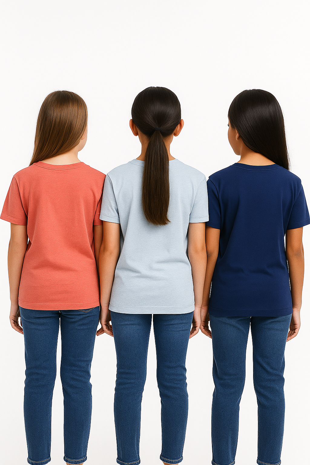 3 Pack mélange & solid Kids’ Round Neck T-Shirt  pack for girls