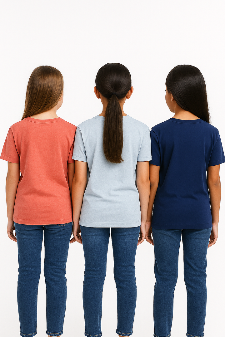 3 Pack mélange & solid Kids’ Round Neck T-Shirt  pack for girls