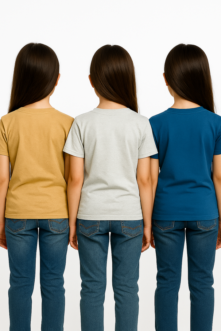 3 Pack mélange & solid Kids’ Round Neck T-Shirt  pack for girls