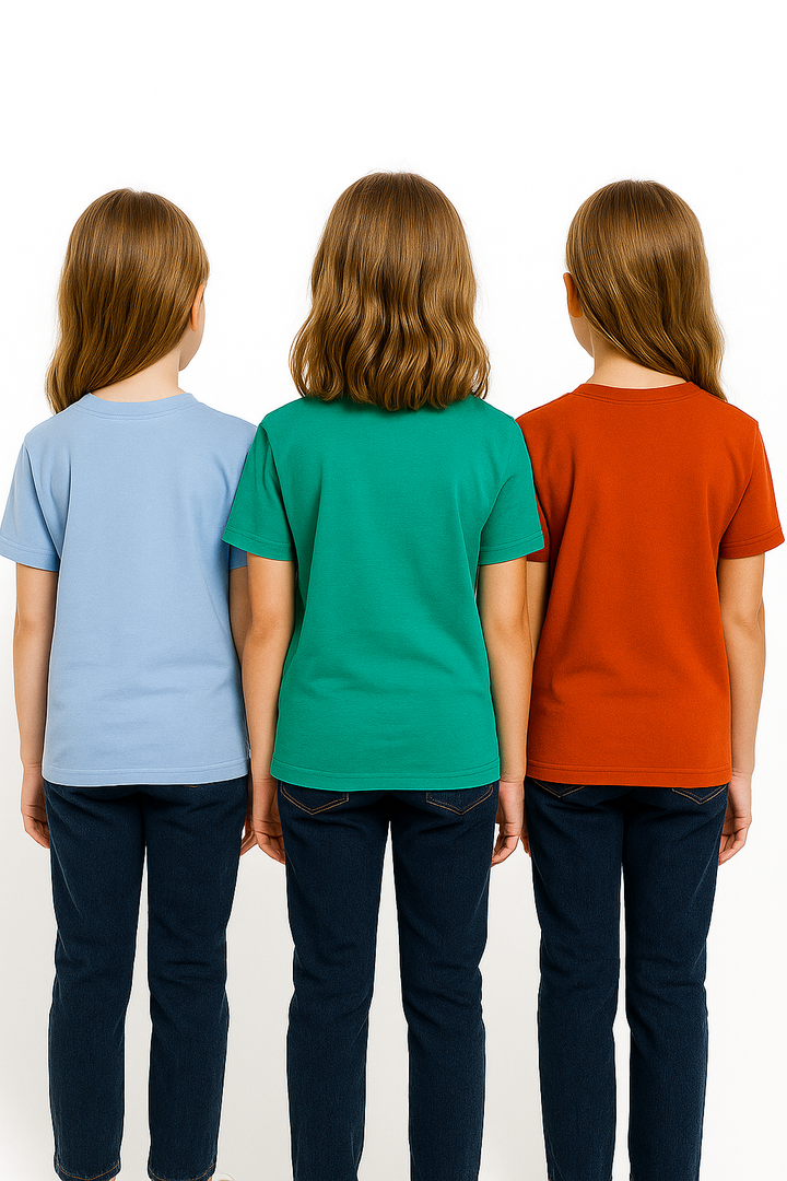 3 Pack mélange & solid Kids’ Round Neck T-Shirt  pack for girls