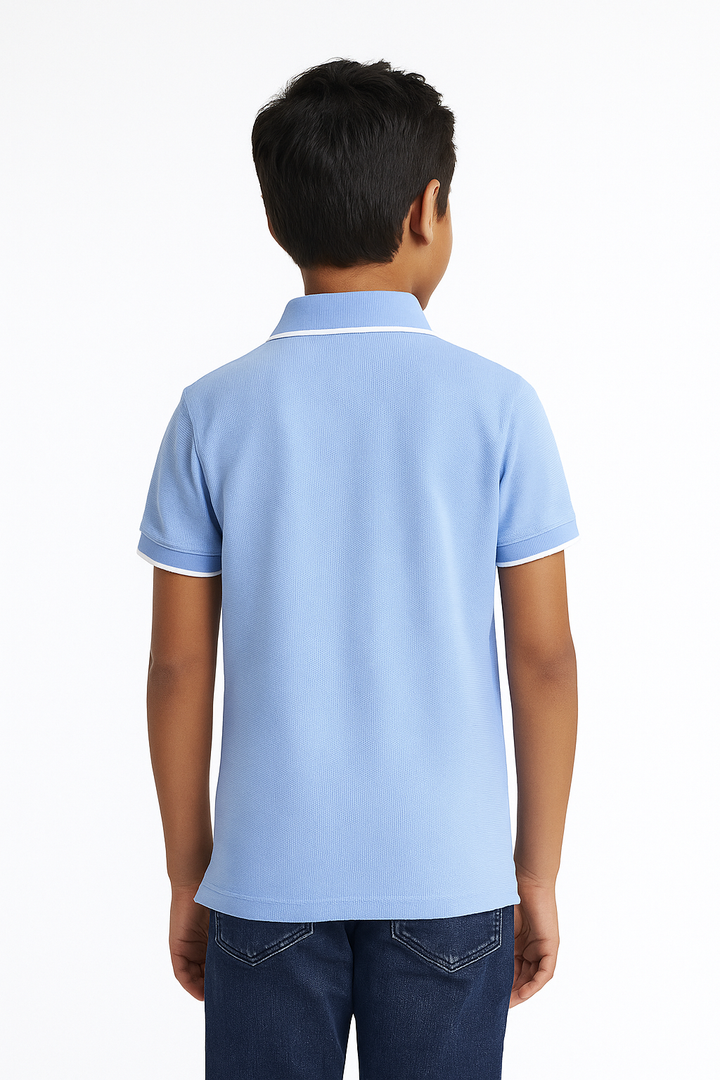 Kids Jacquard Cotton Blend Polo with tipping collar
