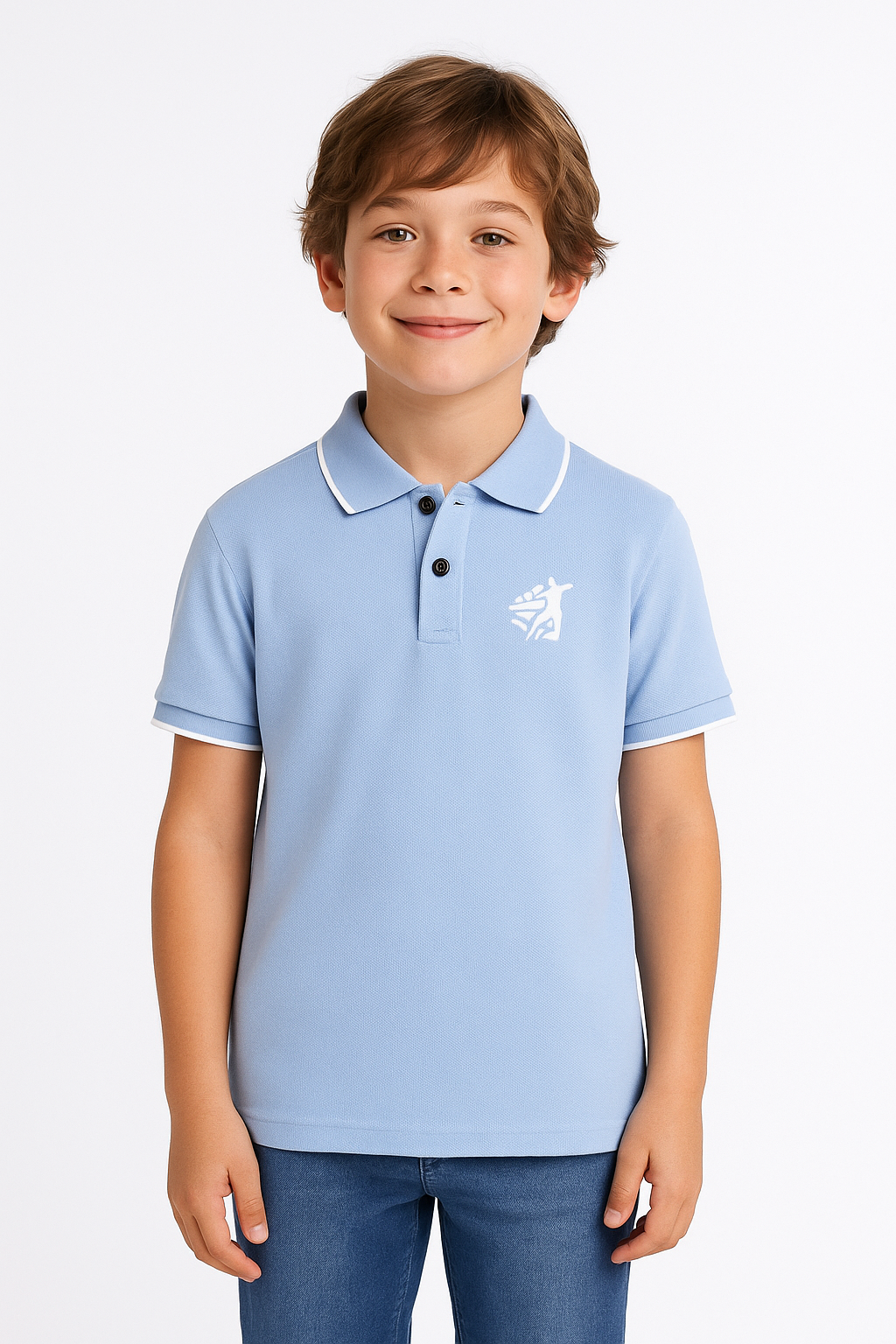 Kids Jacquard Cotton Blend Polo with tipping collar