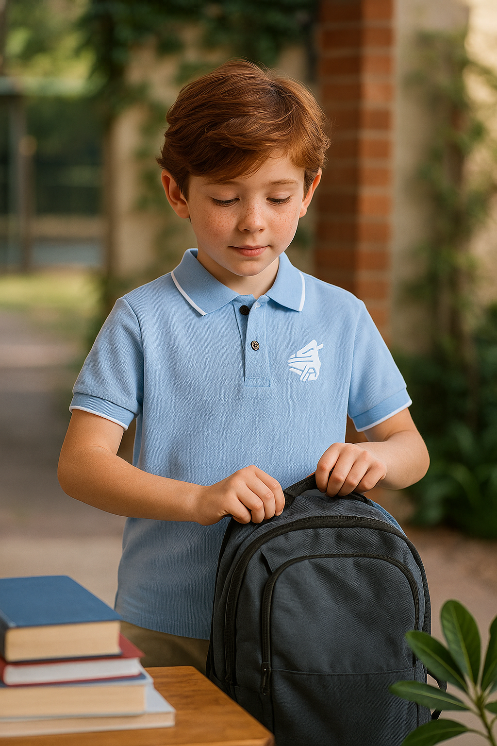 Kids Jacquard Cotton Blend Polo with tipping collar