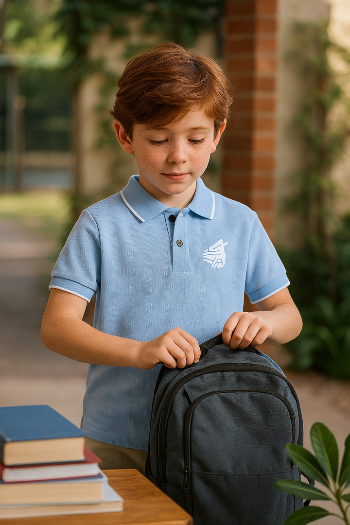 Kids Jacquard Cotton Blend Polo with tipping collar