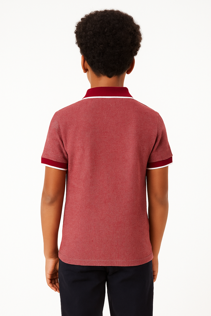 Kids Jacquard Cotton Blend Polo with tipping collar