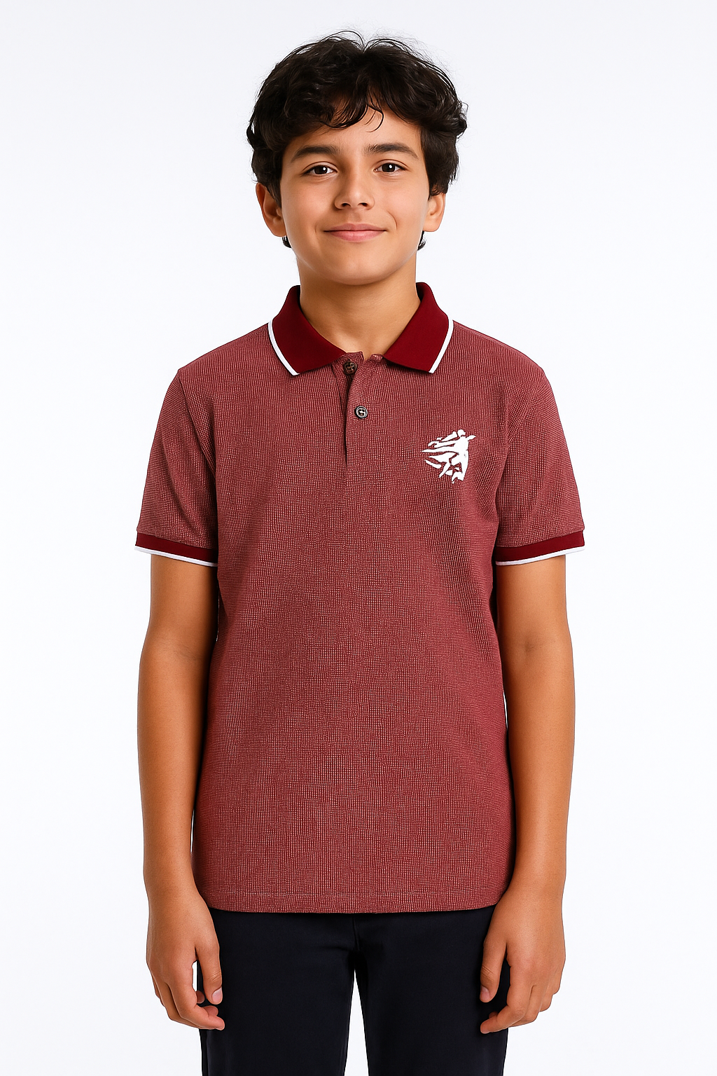 Kids Jacquard Cotton Blend Polo with tipping collar