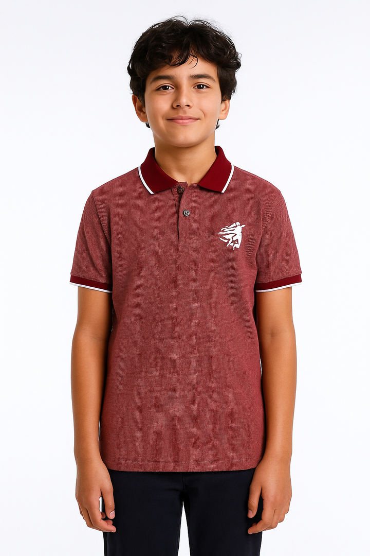 Kids Jacquard Cotton Blend Polo with tipping collar