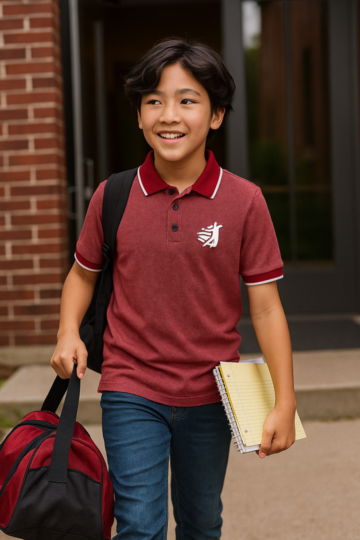 Kids Jacquard Cotton Blend Polo with tipping collar