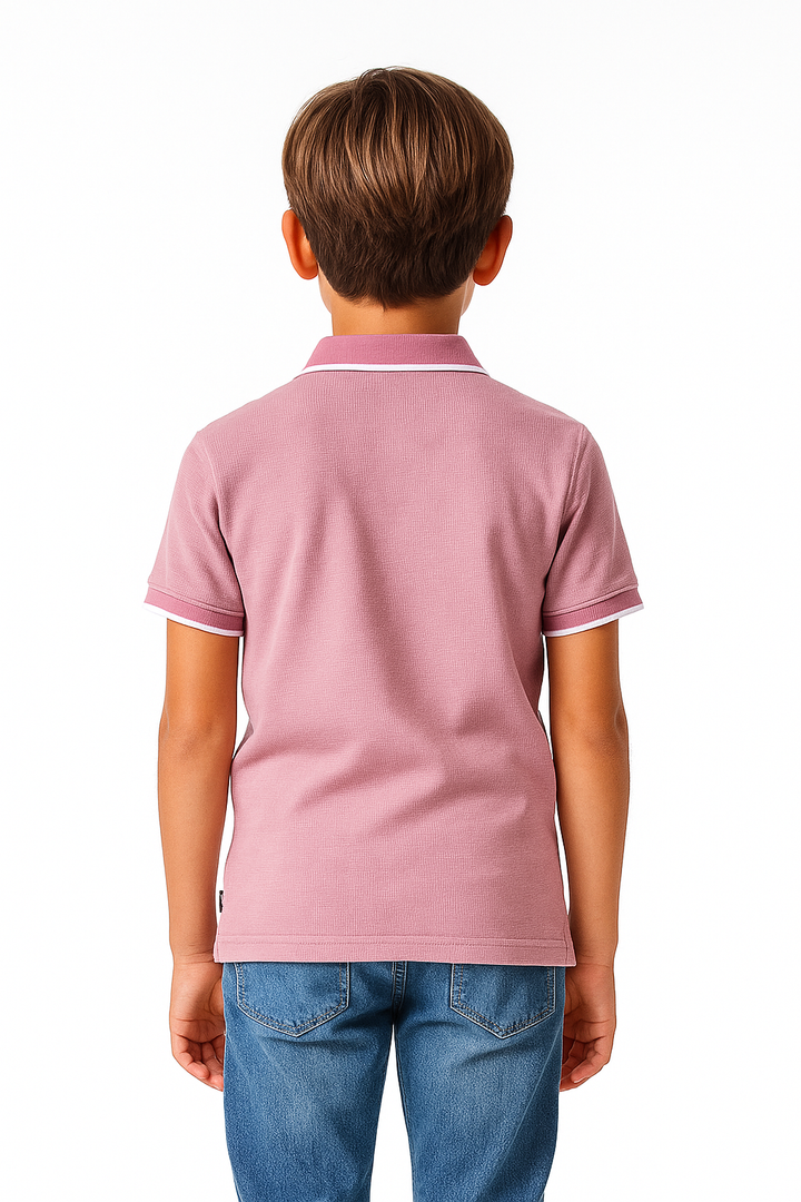 Kids Jacquard Cotton Blend Polo with tipping collar