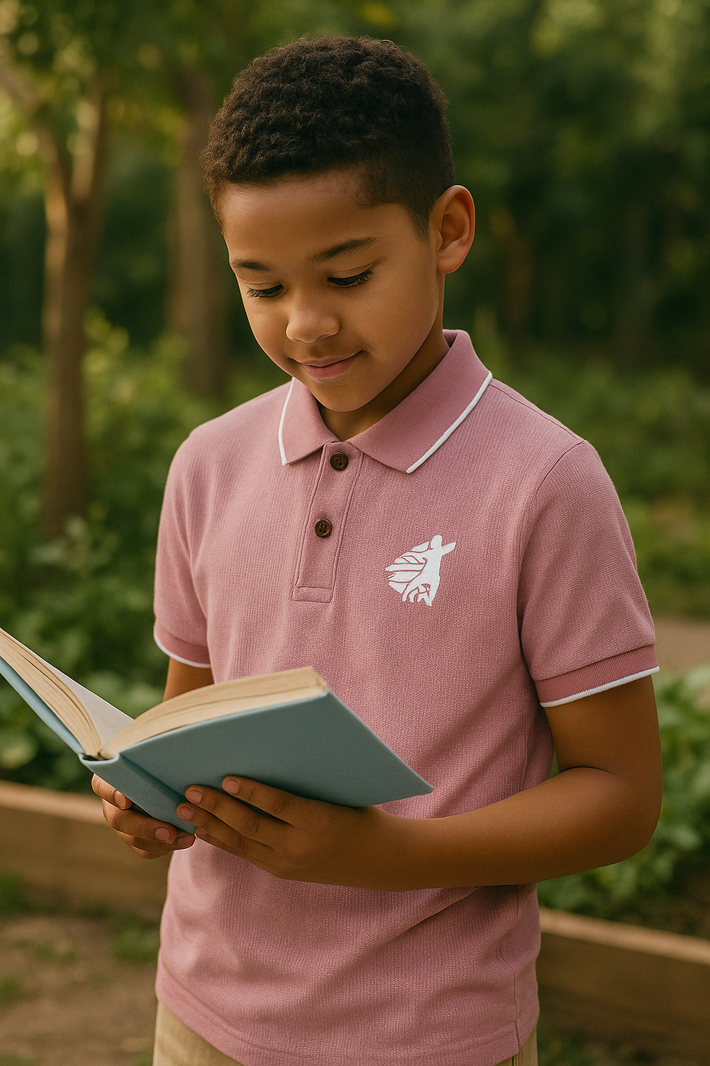 Kids Jacquard Cotton Blend Polo with tipping collar