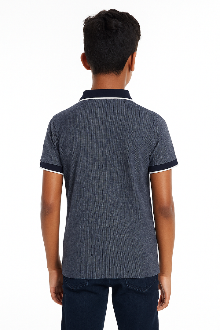 Kids Jacquard Cotton Blend Polo with tipping collar