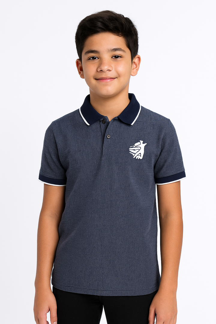 Kids Jacquard Cotton Blend Polo with tipping collar
