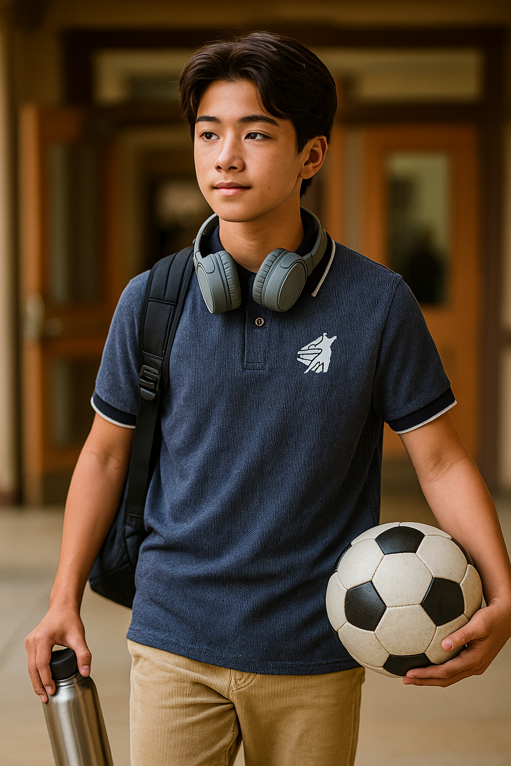 Kids Jacquard Cotton Blend Polo with tipping collar