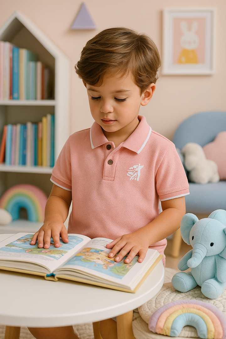 Kids Jacquard Cotton Blend Polo with tipping collar