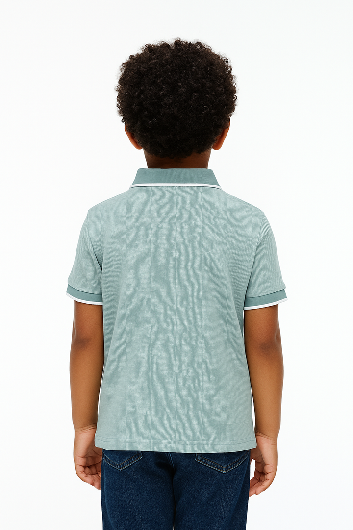 Kids Jacquard Cotton Blend Polo with tipping collar