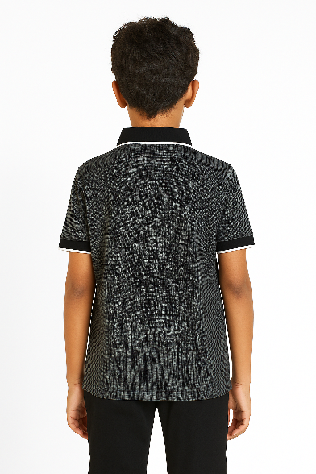 Kids Jacquard Cotton Blend Polo with tipping collar