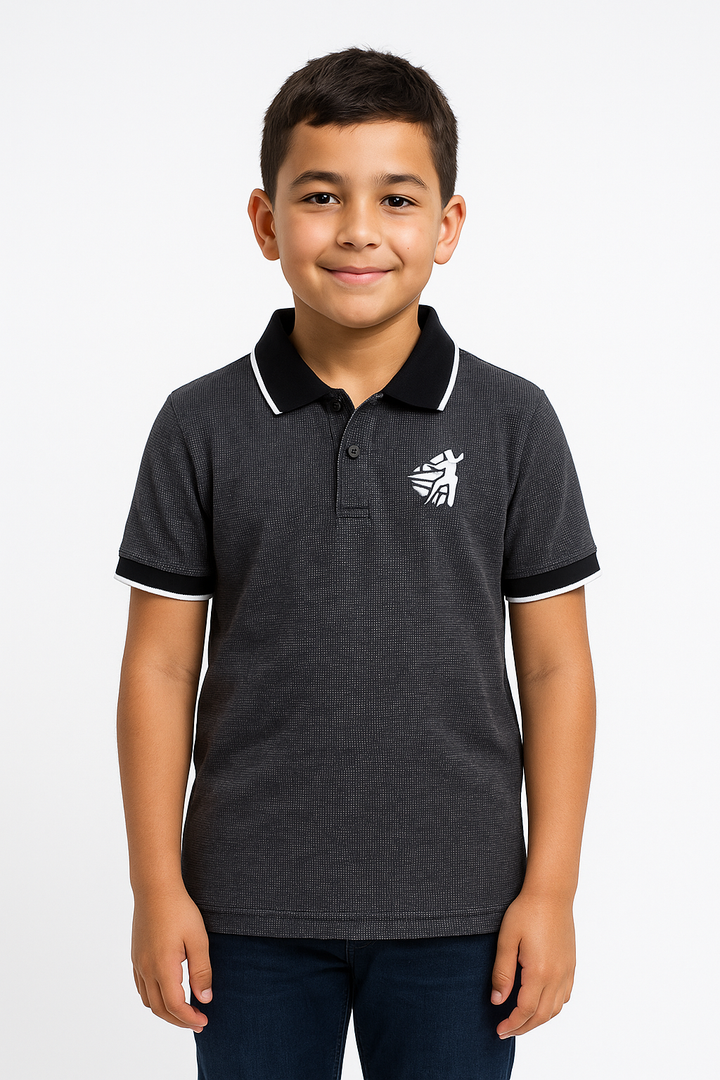 Kids Jacquard Cotton Blend Polo with tipping collar
