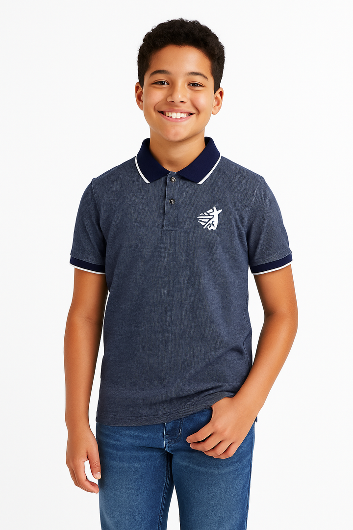 Kids Jacquard Cotton Blend Polo with tipping collar