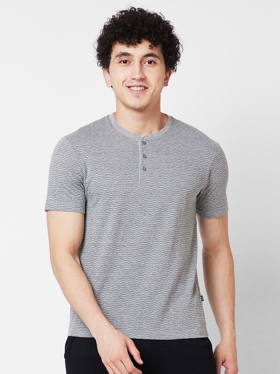 Men’s Jacquard Henley Neck T-Shirt | Textured  Casual Wear