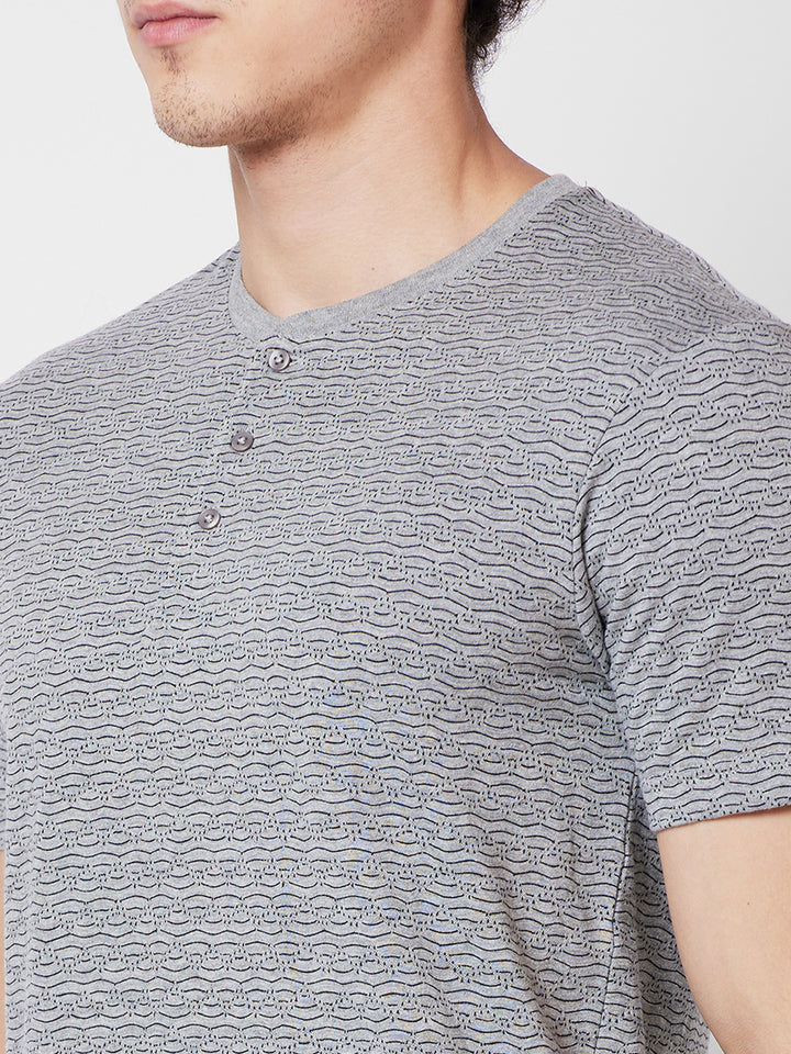 Men’s Jacquard Henley Neck T-Shirt | Textured  Casual Wear
