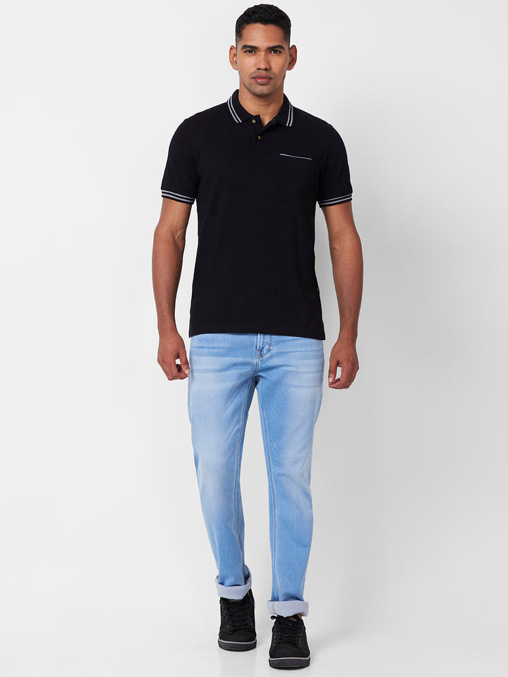 Men's Solid Polo T-Shirt with Contrast Tipping