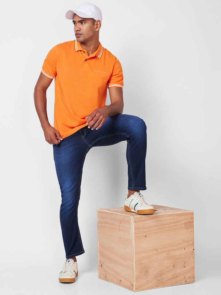 Men's Solid Polo T-Shirt with Contrast Tipping