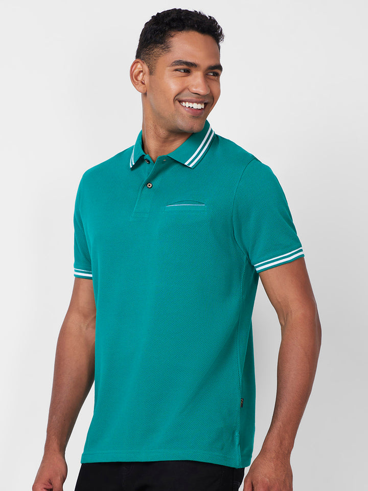 Men's Solid Polo T-Shirt with Contrast Tipping