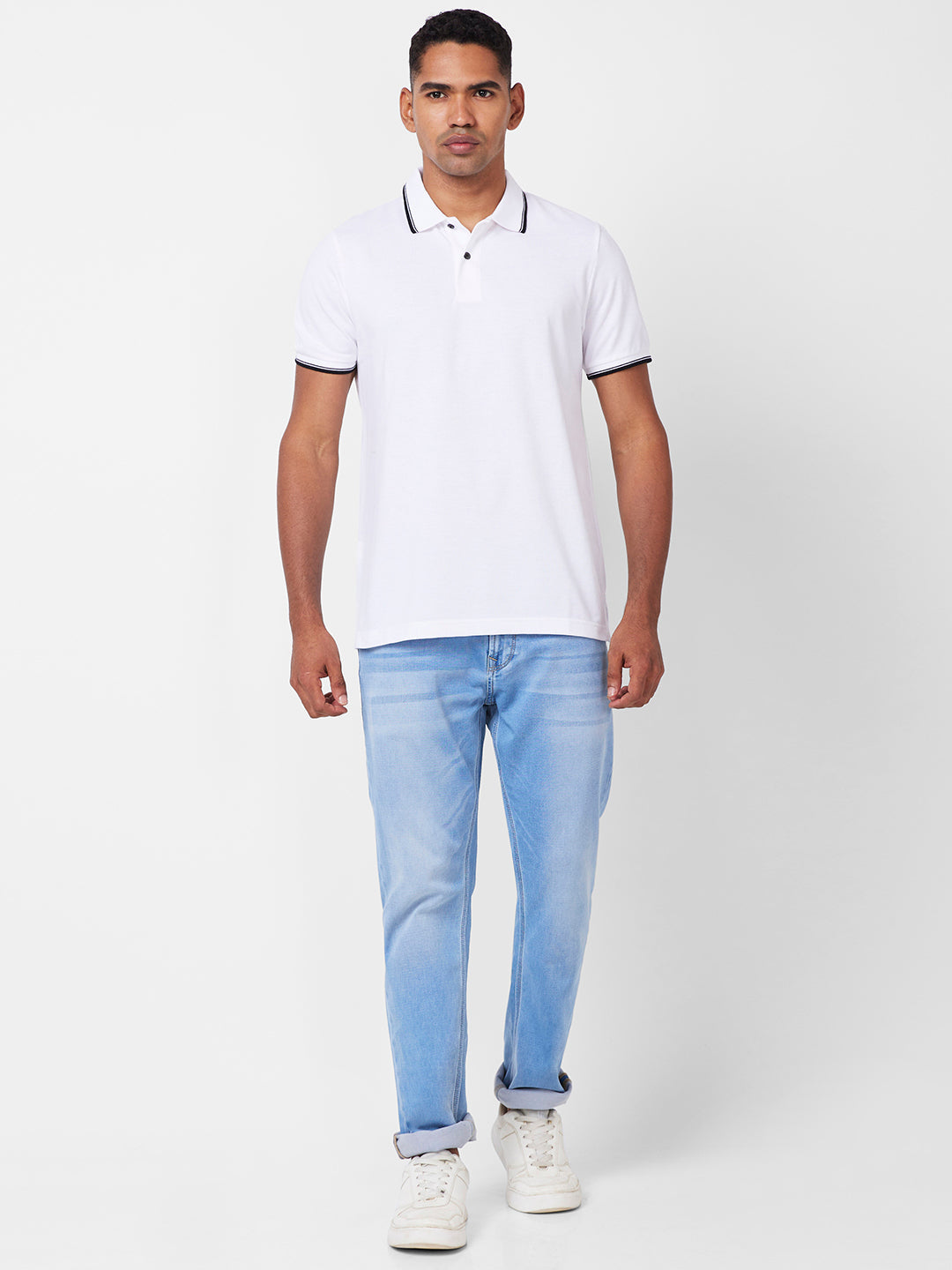 Men's Solid Polo T-Shirt with Contrast Tipping