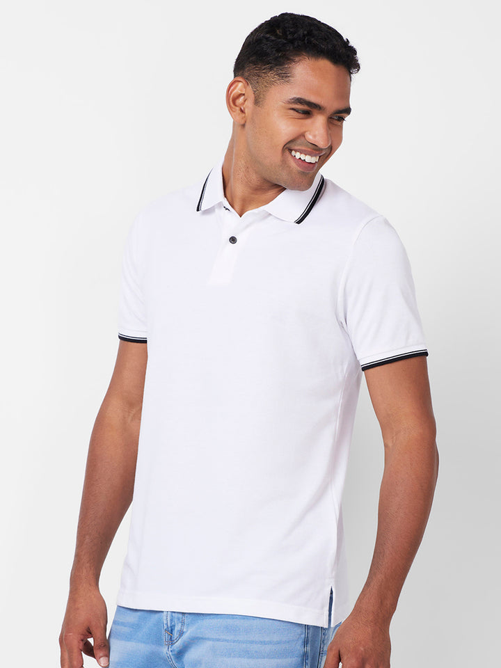 Men's Solid Polo T-Shirt with Contrast Tipping