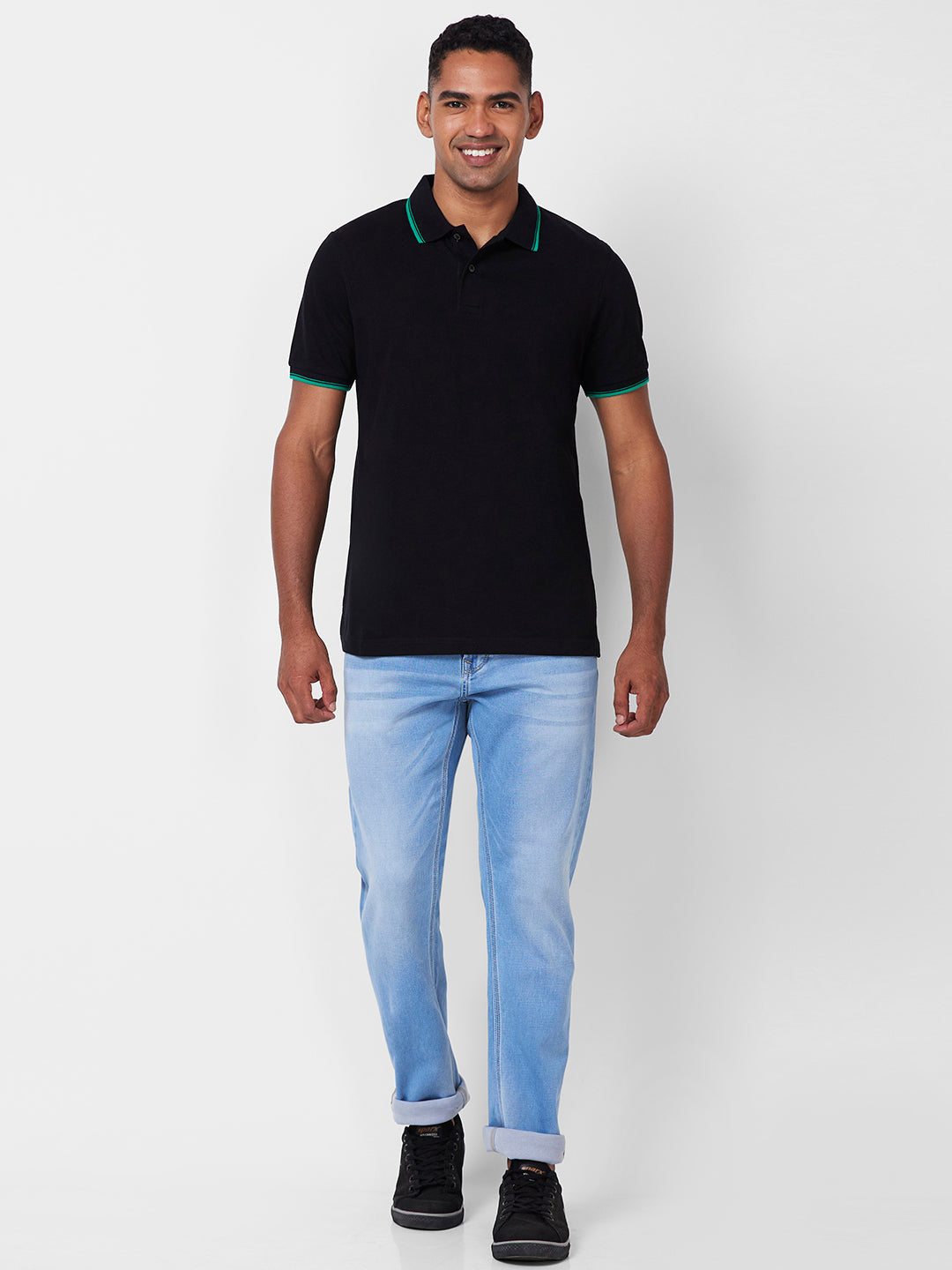 Men's Solid Polo T-Shirt with Contrast Tipping