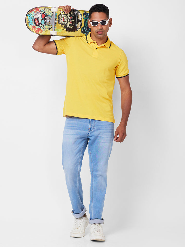 Men's Solid Polo T-Shirt with Contrast Tipping