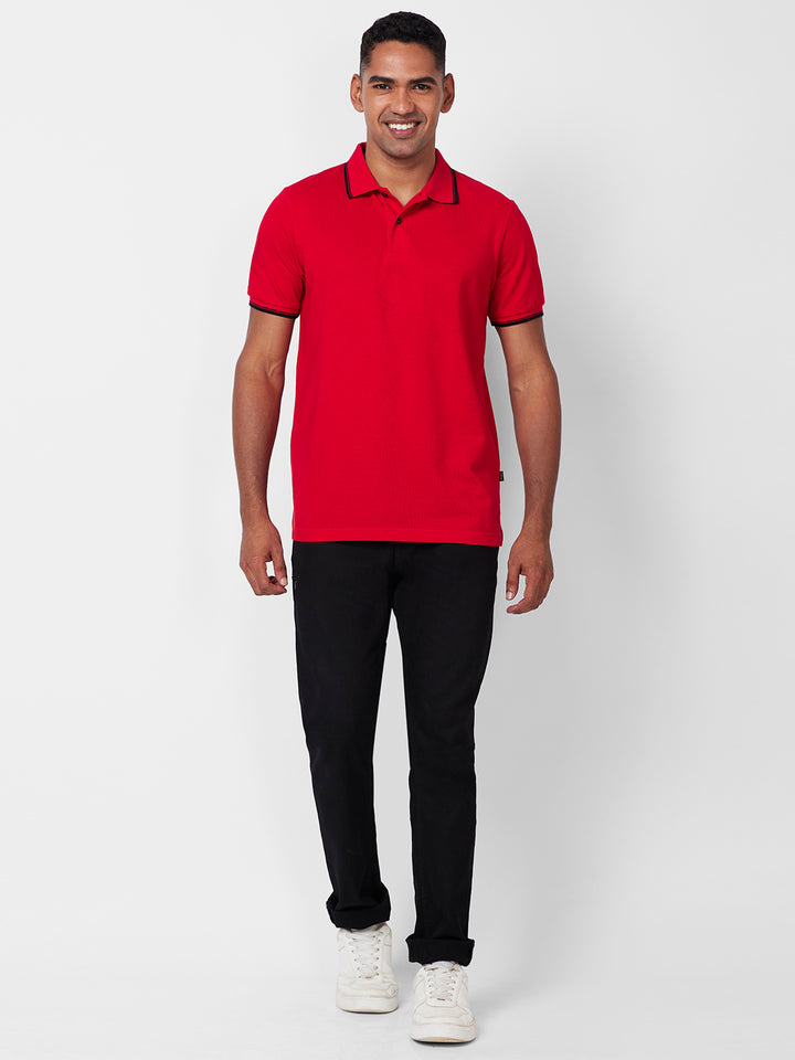 Men's Solid Polo T-Shirt with Contrast Tipping