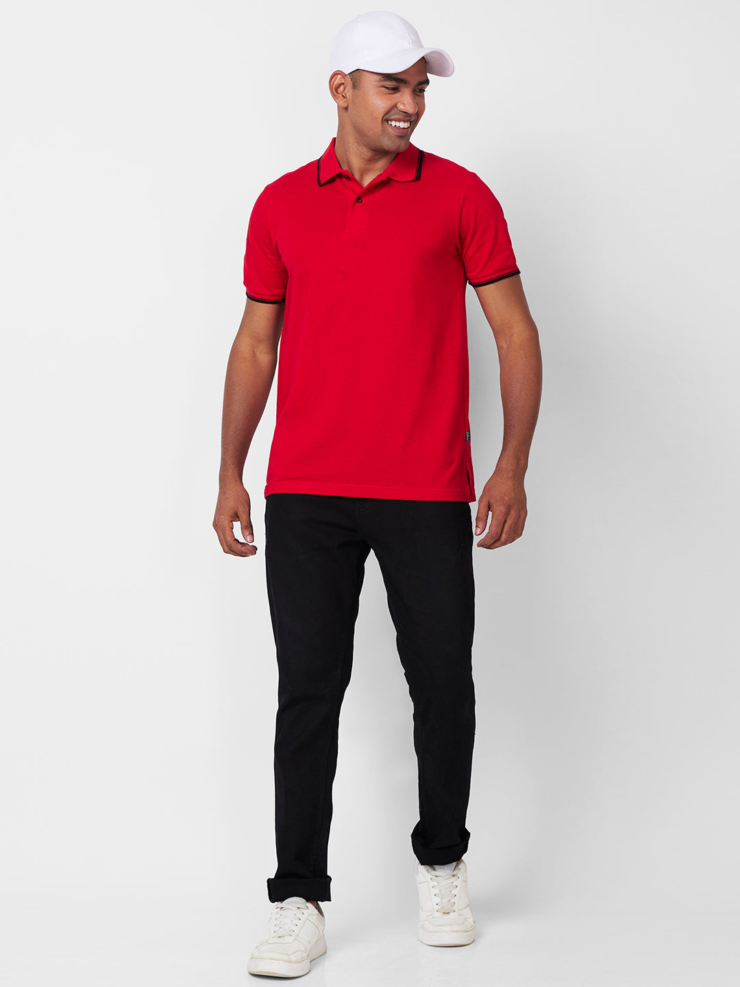 Men's Solid Polo T-Shirt with Contrast Tipping