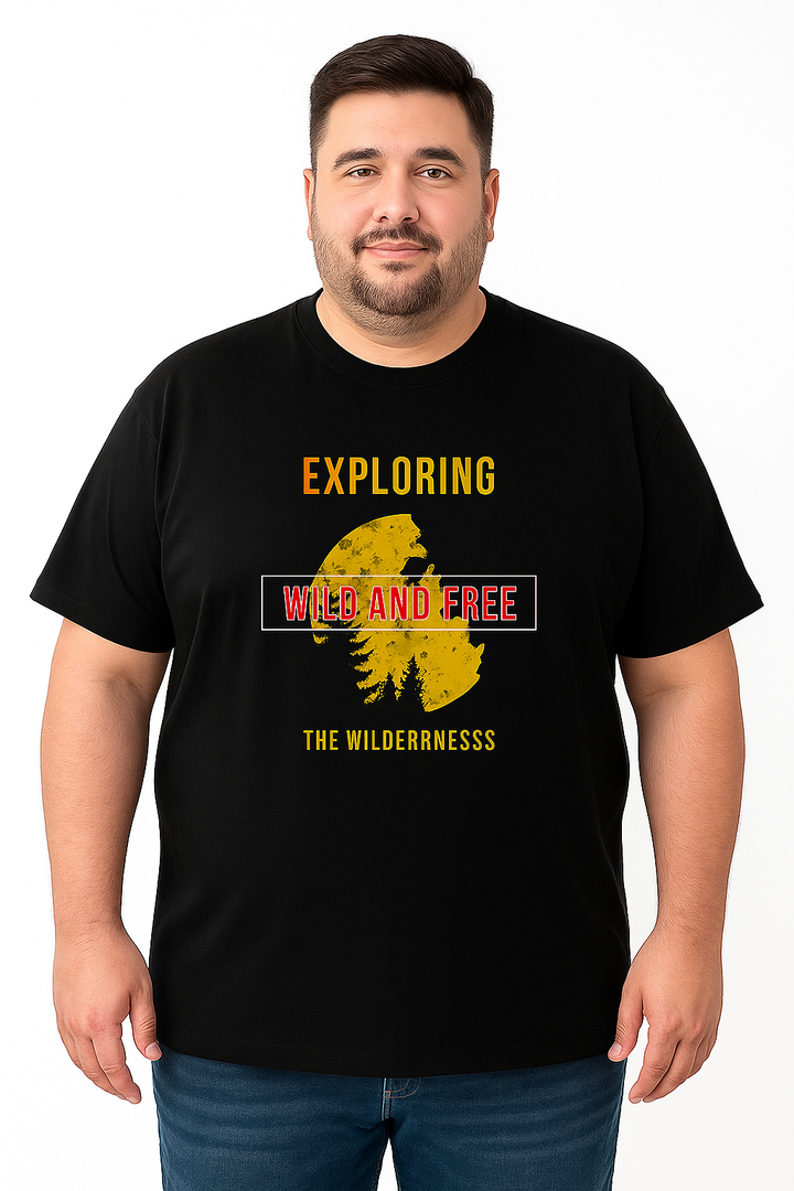 Men’s  Printed Round Neck Tee – “Exploring Wild and Free” Wilderness - Big & Tall