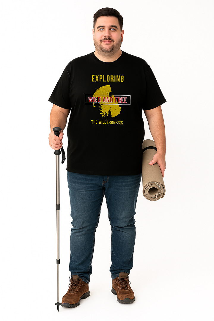Men’s  Printed Round Neck Tee – “Exploring Wild and Free” Wilderness - Big & Tall