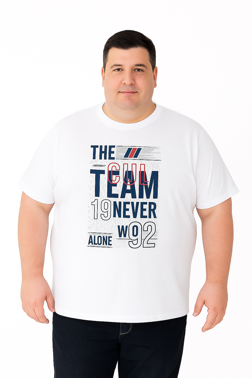 Men’s Printed Round Neck Tee – “Team Never Works Alone” -  Big & Tall